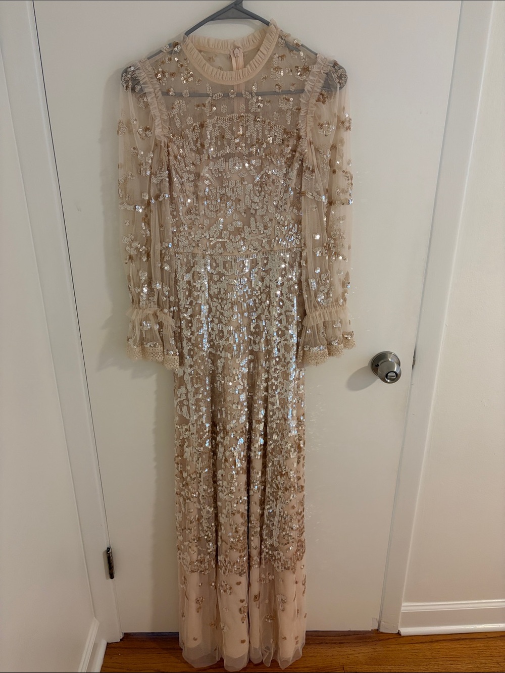 Needle & Thread Champagne Sequin Embellished Maxi Dress